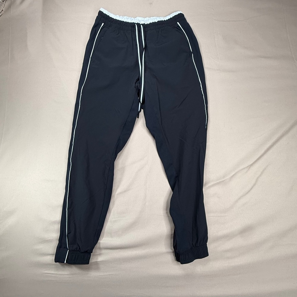 Athleta Brooklyn Jogger Pants Black White Trim Petite 2P Zipper Pockets